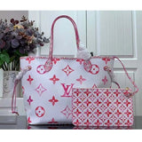 Louis Vuitton LV Unisex Neverfull MM Pink Monogram Coated Canvas Textile Lining Tote