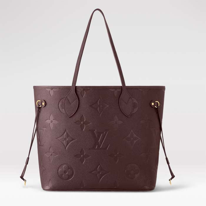 Louis Vuitton LV Unisex Neverfull MM Wine Red Monogram Empreinte Embossed Grained Cowhide Leather Tote