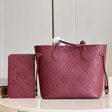 Louis Vuitton LV Unisex Neverfull MM Wine Red Monogram Empreinte Embossed Grained Cowhide Leather Tote