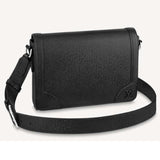 Louis Vuitton LV Unisex New Flap Messenger Black Taiga Cowhide Leather Handbag