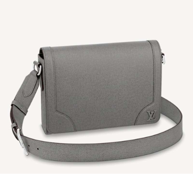 Louis Vuitton LV Unisex New Flap Messenger Grey Taiga Cowhide Leather Handbag