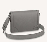 Louis Vuitton LV Unisex New Flap Messenger Grey Taiga Cowhide Leather Handbag