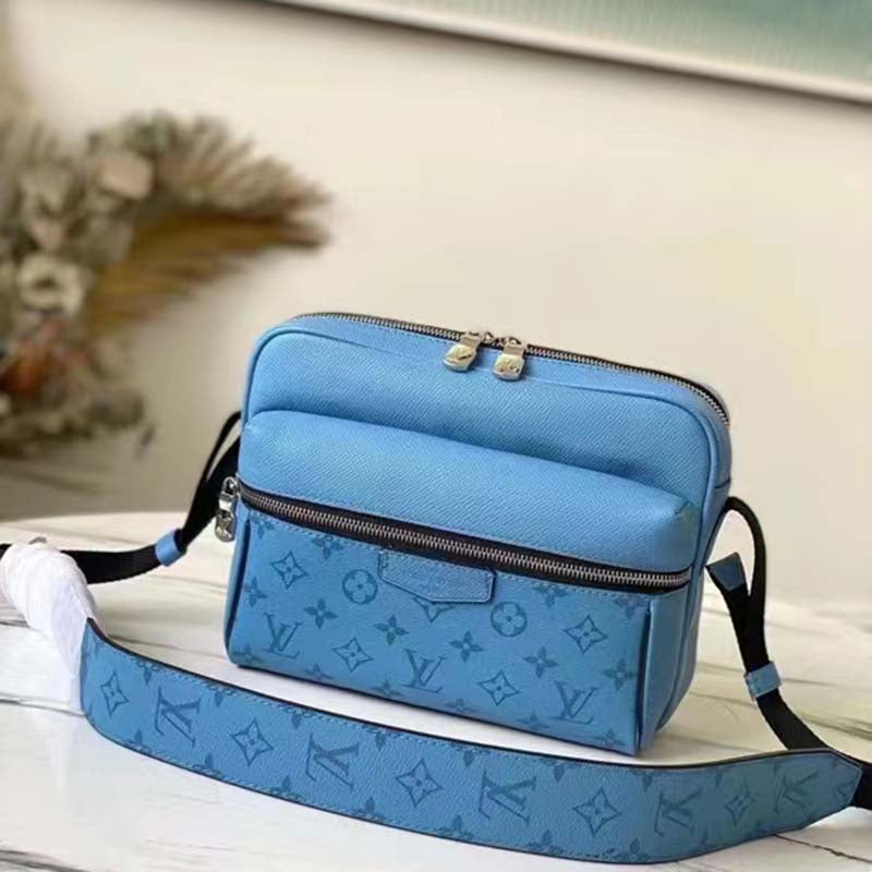 Louis Vuitton LV Unisex Outdoor Messenger Navy Blue Taiga Cowhide Leather Monogram Canvas Handbag