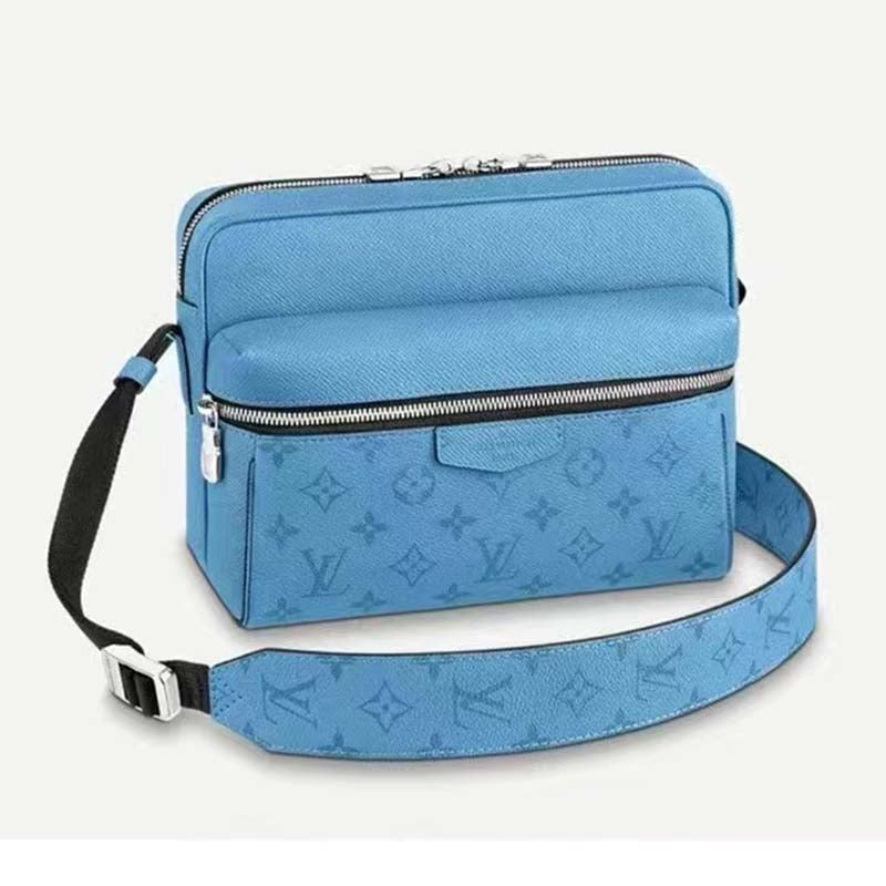Louis Vuitton LV Unisex Outdoor Messenger Navy Blue Taiga Cowhide Leather Monogram Canvas Handbag