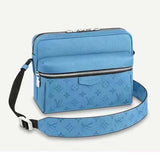 Louis Vuitton LV Unisex Outdoor Messenger Navy Blue Taiga Cowhide Leather Monogram Canvas Handbag