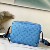 Louis Vuitton LV Unisex Outdoor Messenger Navy Blue Taiga Cowhide Leather Monogram Canvas Handbag