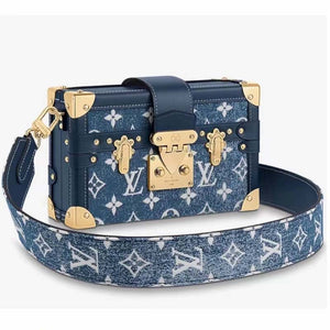Louis Vuitton LV Unisex Petite Malle Box Handbag Blue Monogram Canvas