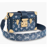 Louis Vuitton LV Unisex Petite Malle Box Handbag Blue Monogram Canvas