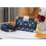 Louis Vuitton LV Unisex Petite Malle Box Handbag Blue Monogram Canvas