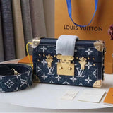 Louis Vuitton LV Unisex Petite Malle Box Handbag Blue Monogram Canvas