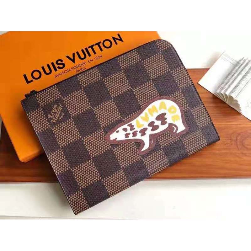 Louis Vuitton LV Unisex Pochette Jour GM Giant Damier Ebene Coated Canvas Clutch