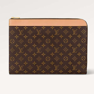 Louis Vuitton LV Unisex Pochette Jour Monogram Coated Canvas Aged Cowhide Leather Clutch