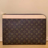 Louis Vuitton LV Unisex Pochette Jour Monogram Coated Canvas Aged Cowhide Leather Clutch