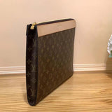 Louis Vuitton LV Unisex Pochette Jour Monogram Coated Canvas Aged Cowhide Leather Clutch