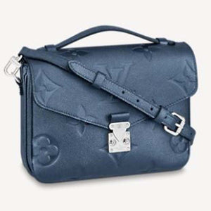 Louis Vuitton LV Women Pochette Metis Bag Navy Nacre Embossed Grained Cowhide Leather