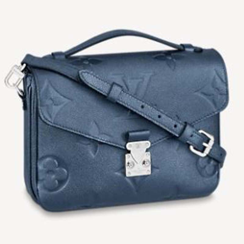 Louis Vuitton LV Women Pochette Metis Bag Navy Nacre Embossed Grained Cowhide Leather