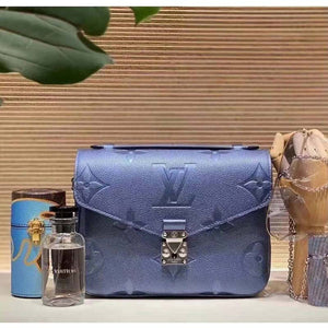 Louis Vuitton LV Women Pochette Metis Bag Navy Nacre Embossed Grained Cowhide Leather