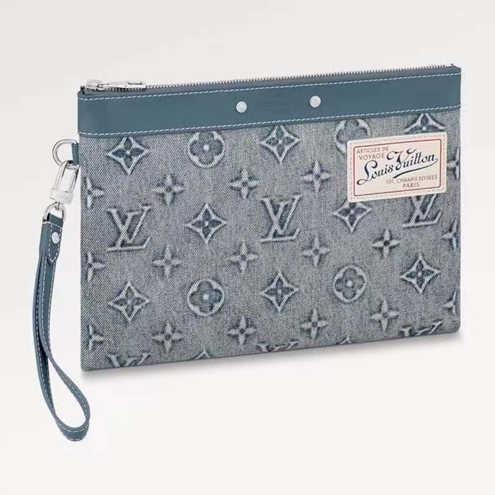 Louis Vuitton LV Unisex Pochette To Go Monogram Washed Coated Canvas Cowhide Leather Clutch