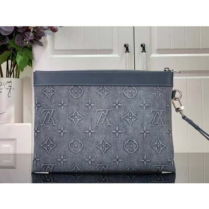 Louis Vuitton LV Unisex Pochette To Go Monogram Washed Coated Canvas Cowhide Leather Clutch