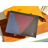 Louis Vuitton LV Unisex Pochette Voyage Burgundy Black and Navy Blue Taiga Leather Clutch