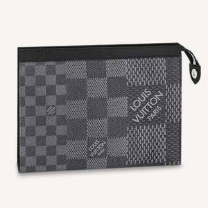Louis Vuitton LV Unisex Pochette Voyage Gray Damier Graphite 3D Coated Canvas Clutch