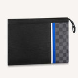 Louis Vuitton LV Unisex Pochette Voyage MM Black Epi Leather Damier Graphite Canvas Clutch