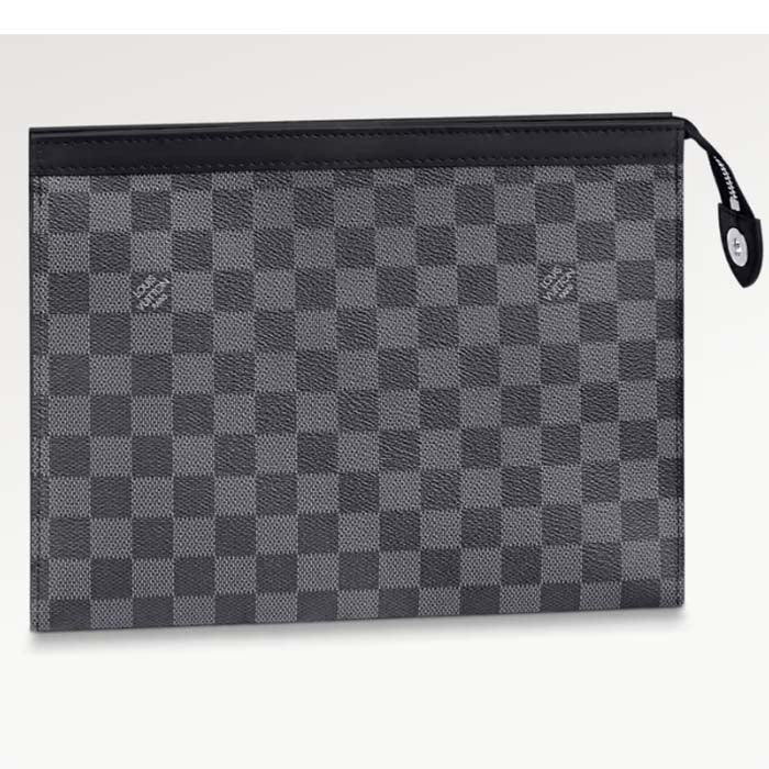 Louis Vuitton LV Unisex Pochette Voyage MM Black Grey Damier Graphite Coated Canvas Clutch