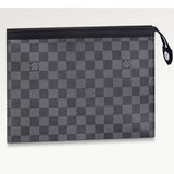 Louis Vuitton LV Unisex Pochette Voyage MM Black Grey Damier Graphite Coated Canvas Clutch