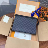 Louis Vuitton LV Unisex Pochette Voyage MM Black Grey Damier Graphite Coated Canvas Clutch