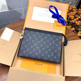 Louis Vuitton LV Unisex Pochette Voyage MM Black Grey Monogram Eclipse Canvas Clutch