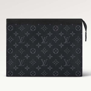 Louis Vuitton LV Unisex Pochette Voyage MM Black Grey Monogram Eclipse Canvas Clutch