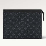 Louis Vuitton LV Unisex Pochette Voyage MM Black Grey Monogram Eclipse Canvas Clutch