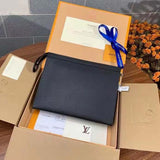Louis Vuitton LV Unisex Pochette Voyage MM Black Taiga Cowhide Leather Clutch