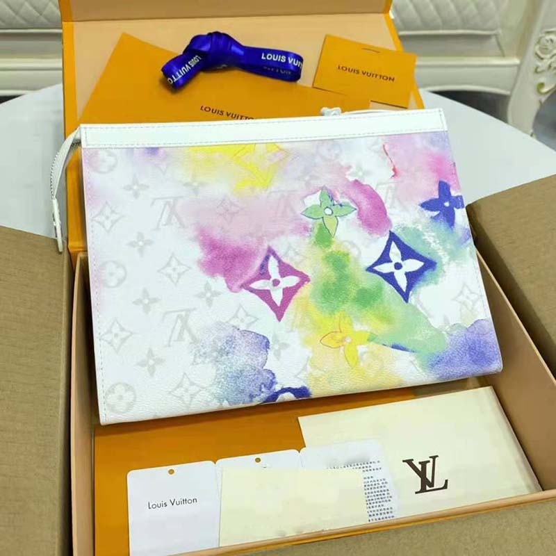 Louis Vuitton LV Unisex Pochette Voyage MM Monogram Watercolor Multico Coated Canvas Clutch