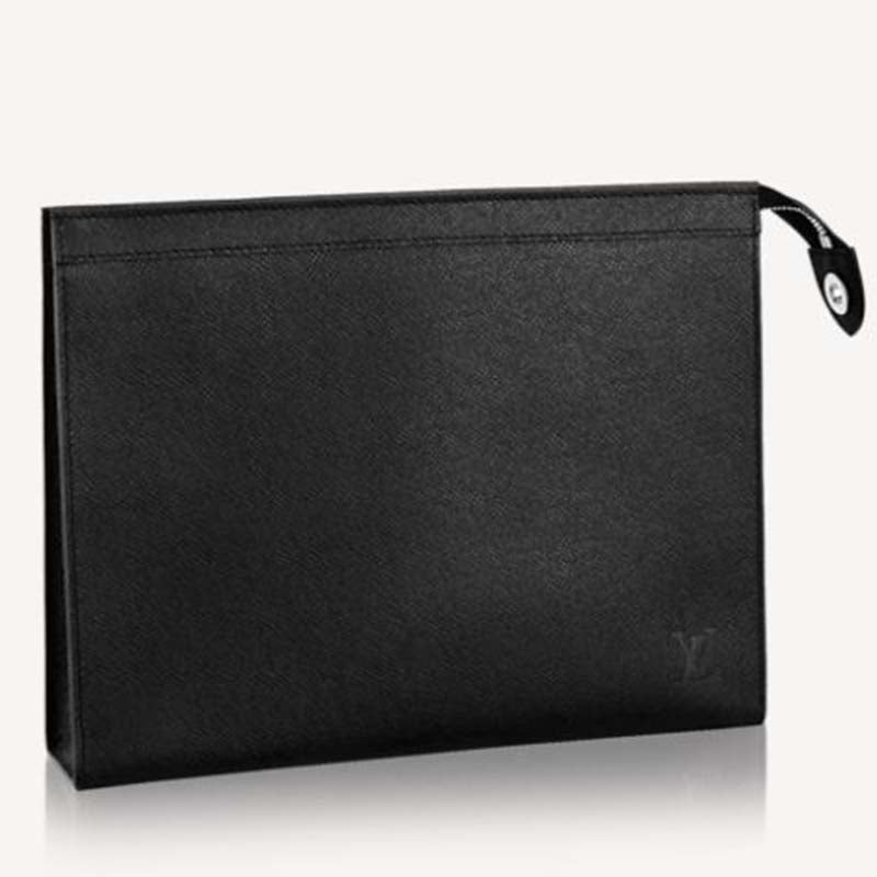 Louis Vuitton LV Unisex Pochette Voyage MM Taiga Leather Zip Closing System Clutch