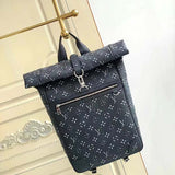 Louis Vuitton LV Unisex Roll Top Backpack Black Charcoal Cowhide Leather