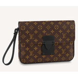 Louis Vuitton LV Unisex S Lock A4 Pouch Monogram Macassar Coated Canvas Epi Leather Clutch