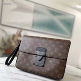 Louis Vuitton LV Unisex S Lock A4 Pouch Monogram Macassar Coated Canvas Epi Leather Clutch