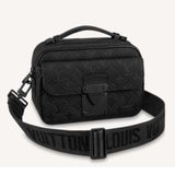 Louis Vuitton LV Unisex S Lock Messenger Black Monogram Embossed Taurillon Cowhide Leather Handbag