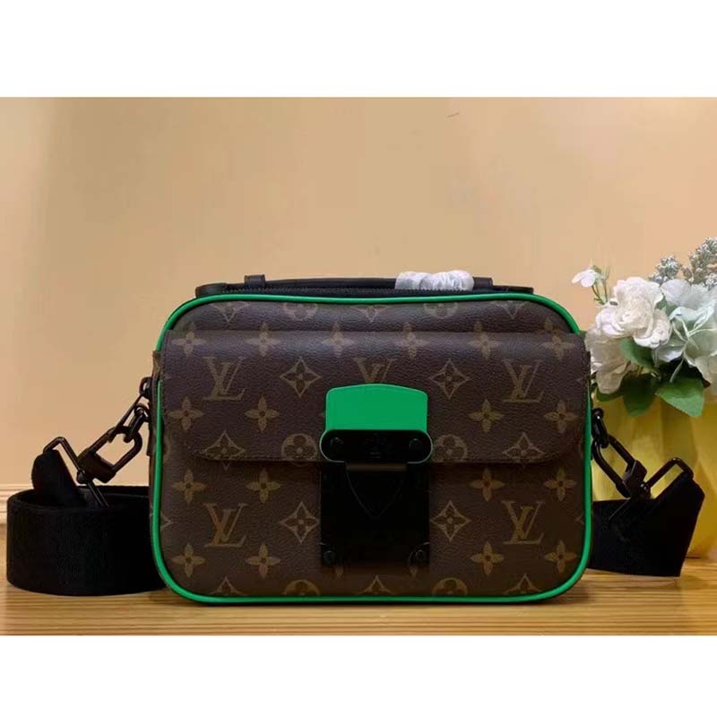 Louis Vuitton LV Unisex S Lock Messenger Brown Monogram Macassar Coated Canvas Handbag