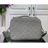 Louis Vuitton LV Unisex S Lock Messenger Mineral Gray Embossed Taurillon Monogram Cowhide Leather Handbag