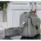 Louis Vuitton LV Unisex S Lock Messenger Mineral Gray Embossed Taurillon Monogram Cowhide Leather Handbag