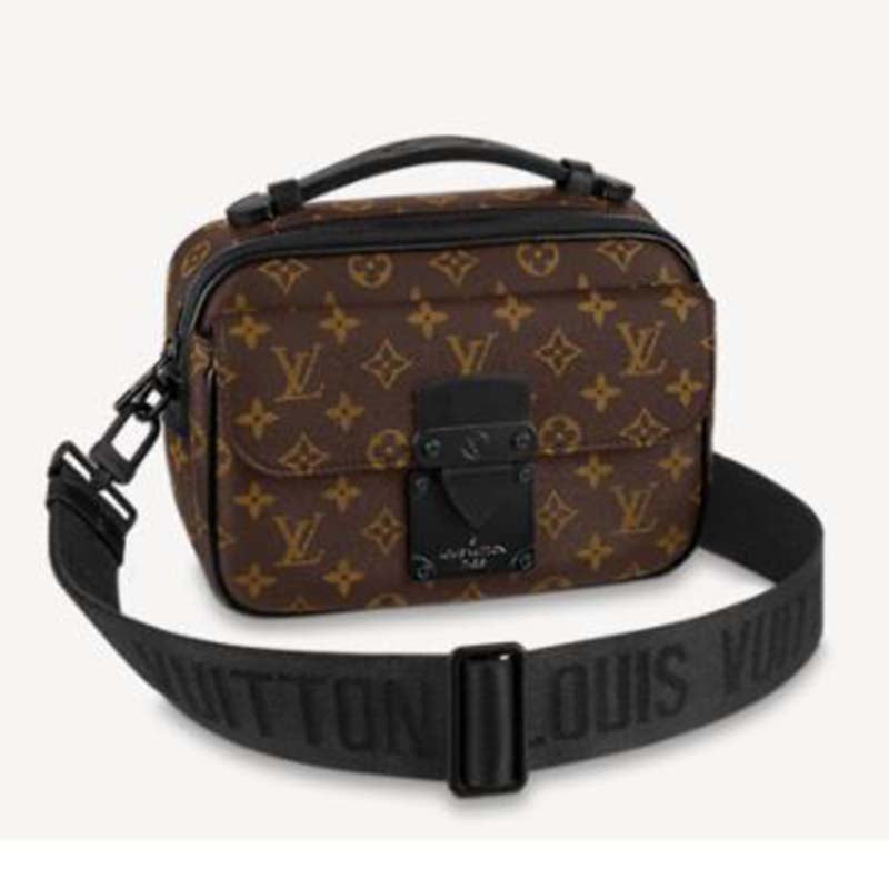 Louis Vuitton LV Unisex S Lock Messenger in Brown Monogram Macassar Coated Canvas Handbag