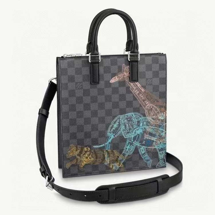 Louis Vuitton LV Unisex Sac Plat Cross Damier Graphite Coated Canvas Handbag
