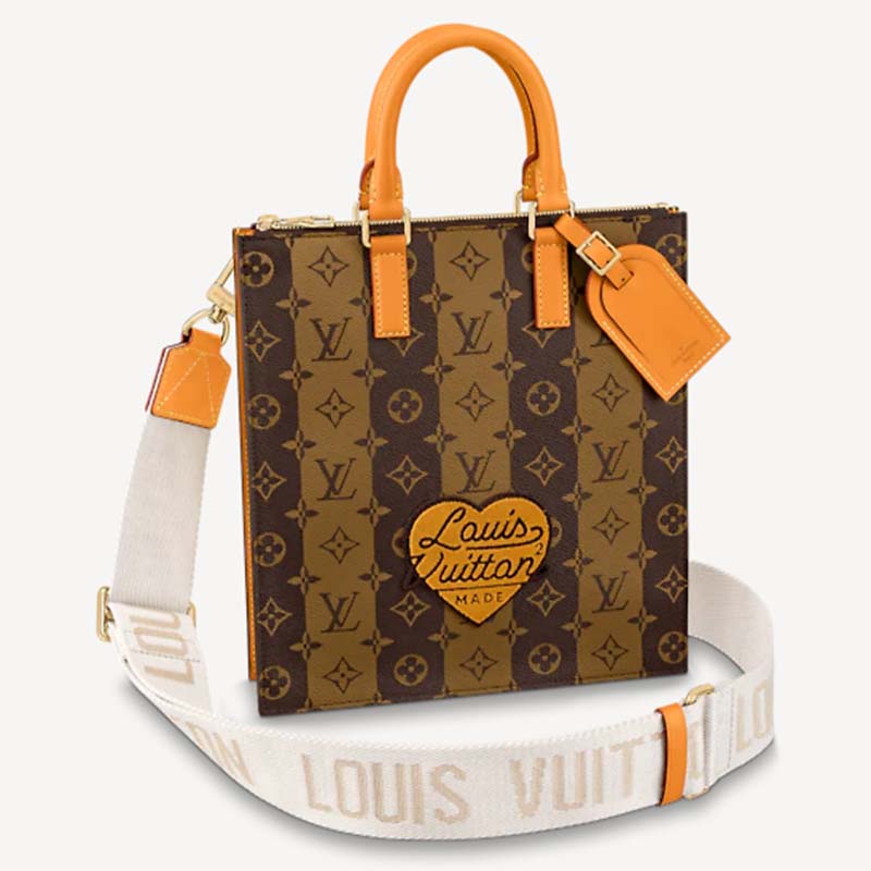 Louis Vuitton LV Unisex Sac Plat Cross Monogram Stripes Brown Coated Canvas Handbag
