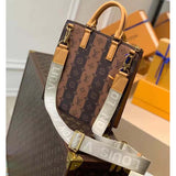 Louis Vuitton LV Unisex Sac Plat Cross Monogram Stripes Brown Coated Canvas Handbag