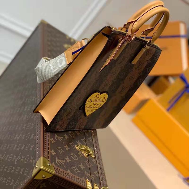 Louis Vuitton LV Unisex Sac Plat Cross Monogram Stripes Brown Coated Canvas Handbag