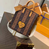 Louis Vuitton LV Unisex Sac Plat Cross Monogram Stripes Brown Coated Canvas Handbag