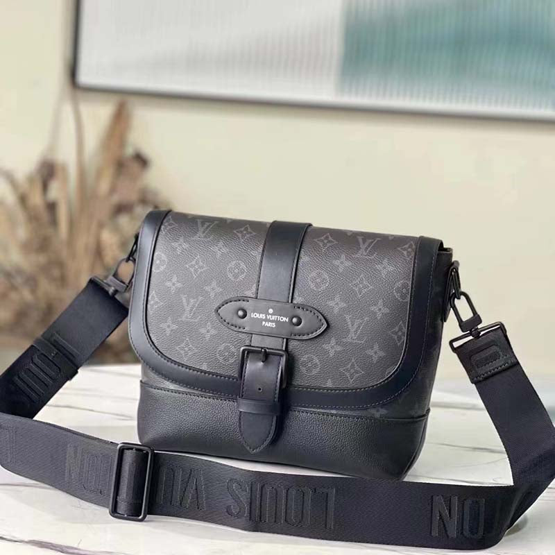 Louis Vuitton LV Unisex Saumur Messenger Monogram Eclipse Coated Canvas Black Handbag
