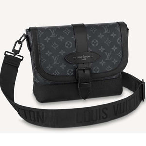 Louis Vuitton LV Unisex Saumur Messenger Monogram Eclipse Coated Canvas Black Handbag